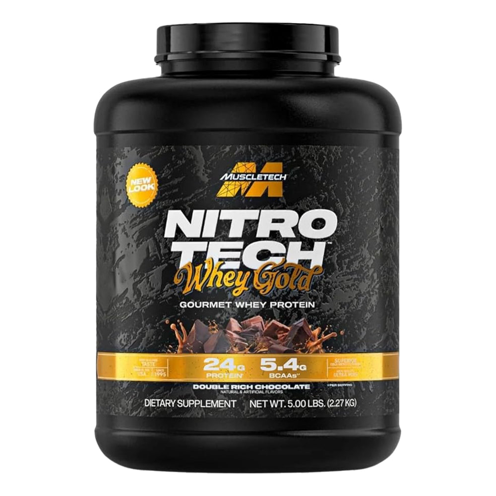 MuscleTech Nitro-Tech 100% Whey Gold Protein Powder, Double Rich Chocolate, 5 lb – Whey Protein Isolate & Peptides for Muscle Recovery & Lean Muscle Support