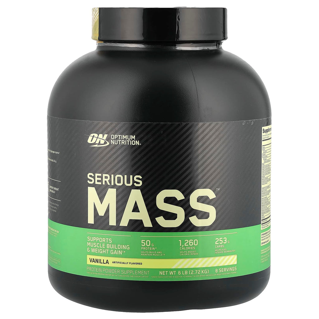Optimum Nutrition (ON) Serious Mass: High Protein Muscle Building & Weight Gainer Protein Powder, 50 Grams of Protein, Vitamin C, Zinc And Vitamin D For Immune Support - Vanilla, 6 Lbs (2.72 KG)