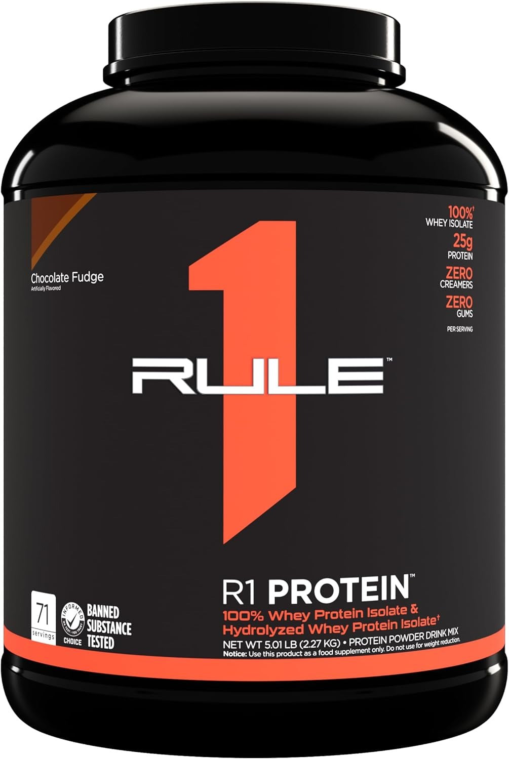 Rule 1 Whey Protein Powder Chocolate Fudge, 25g Protein 72 Servings 5Lbs (2.27 kg)