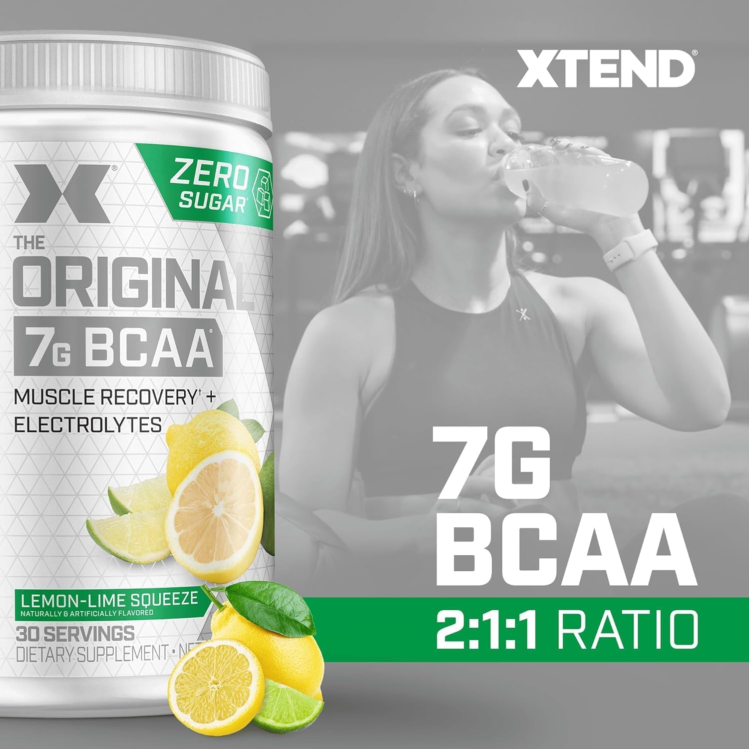 XTEND Original BCAA Powder Lemon Lime Squeeze - ZERO CALORIE, ZERO CARB, ZERO SUGAR - Post Workout Muscle Recovery Drink with Amino Acids - 7g BCAAs for Men & Women - 30 Servings (Packaging May Vary)