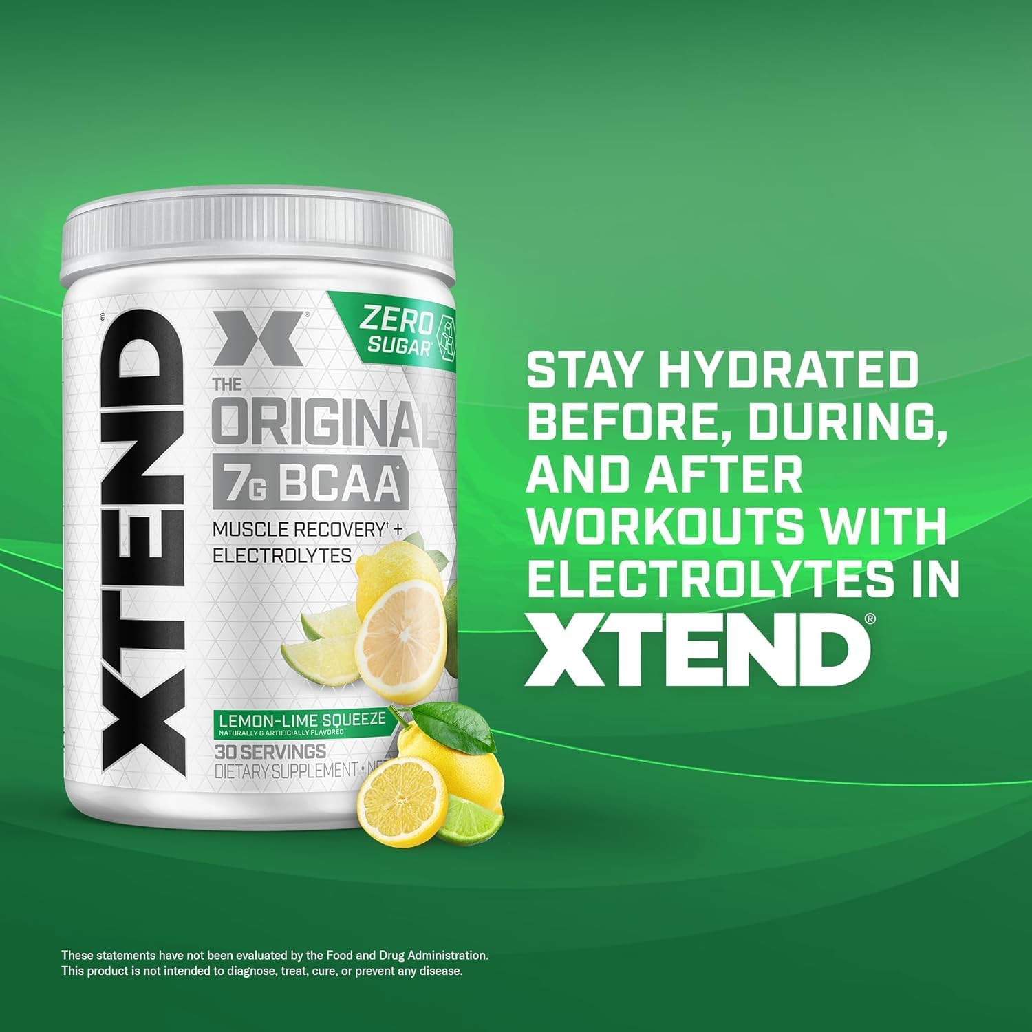 XTEND Original BCAA Powder Lemon Lime Squeeze - ZERO CALORIE, ZERO CARB, ZERO SUGAR - Post Workout Muscle Recovery Drink with Amino Acids - 7g BCAAs for Men & Women - 30 Servings (Packaging May Vary)