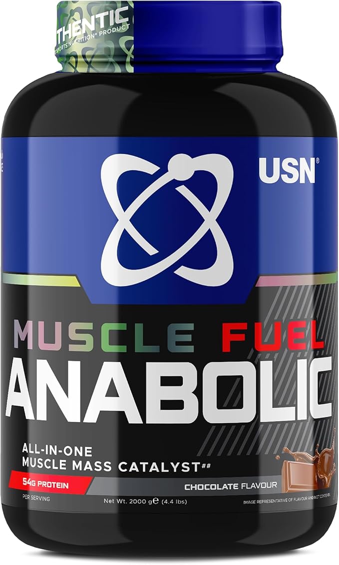 USN Muscle Fuel Anabolic Chocolate All-in-one Protein Powder Shake (2kg): Workout-Boosting, Anabolic Protein Powder for Muscle Gain - New Improved Formula