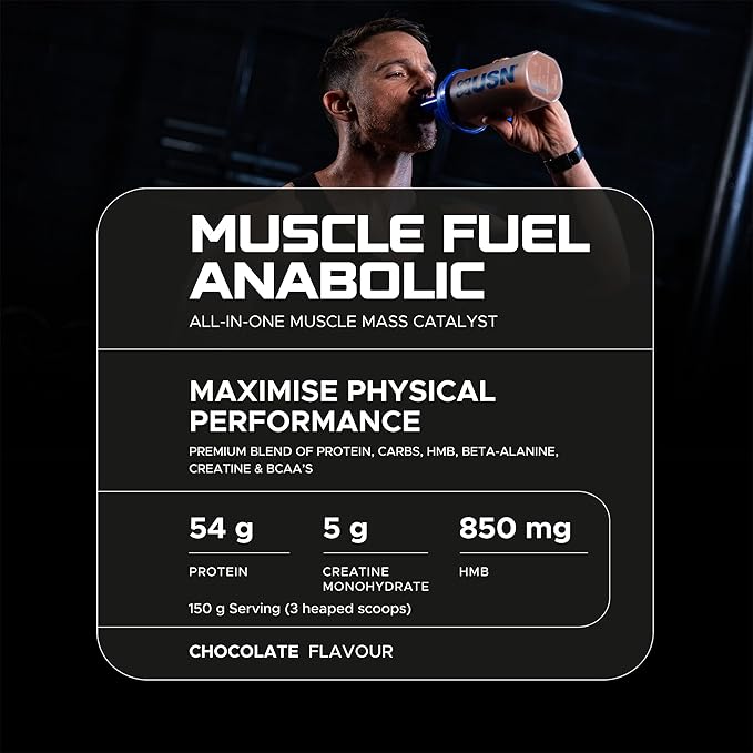 USN Muscle Fuel Anabolic Chocolate All-in-one Protein Powder Shake (2kg): Workout-Boosting, Anabolic Protein Powder for Muscle Gain - New Improved Formula
