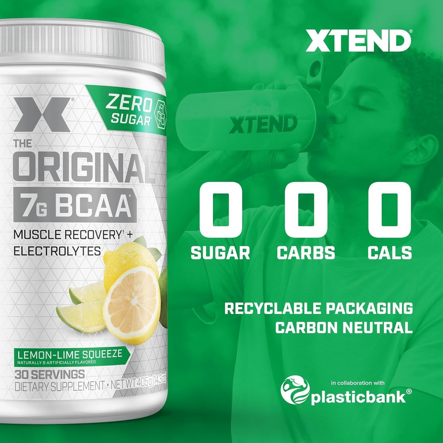 XTEND Original BCAA Powder Lemon Lime Squeeze - ZERO CALORIE, ZERO CARB, ZERO SUGAR - Post Workout Muscle Recovery Drink with Amino Acids - 7g BCAAs for Men & Women - 30 Servings (Packaging May Vary)