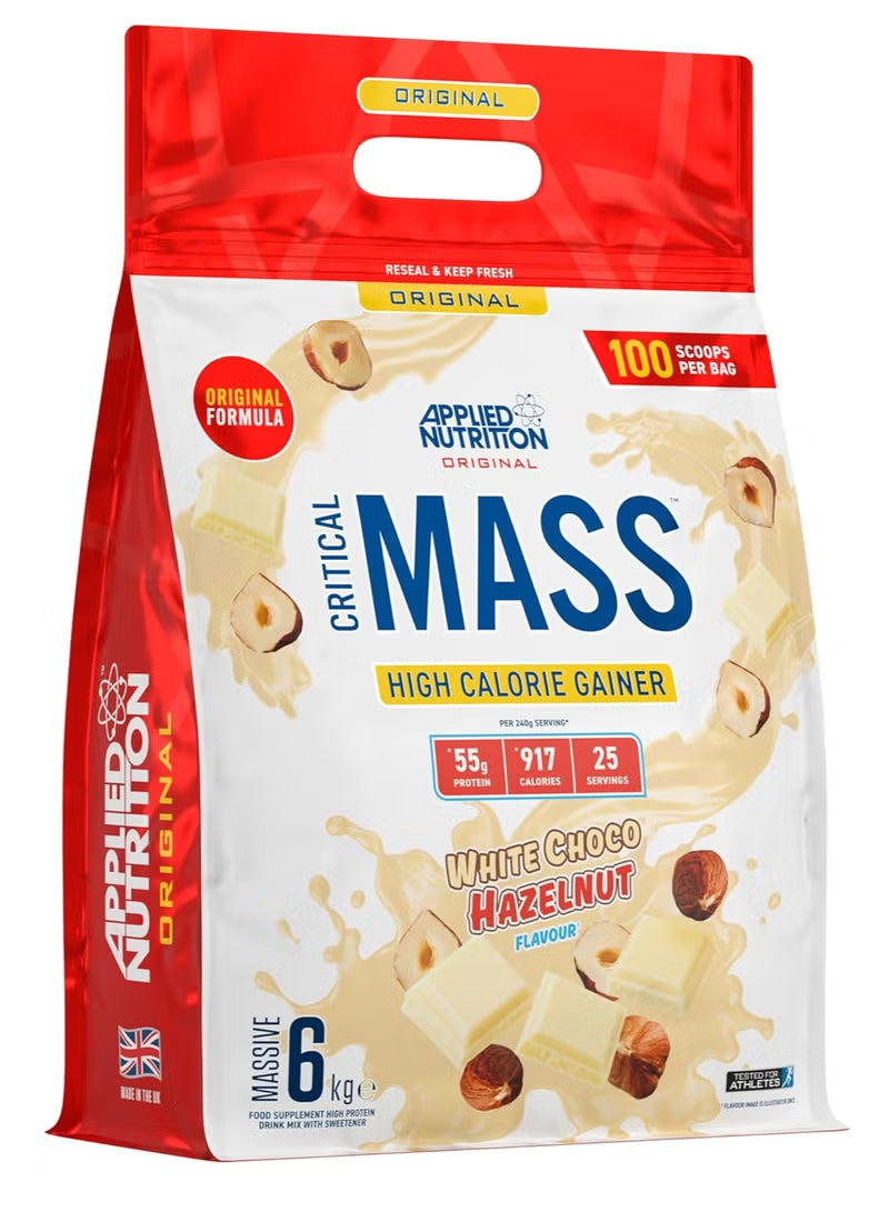 Applied Nutrition Critical Mass High Calorie Weight Gainer Powder 6kg White Chocolate Hazelnut | Original Formula | Protein & Carbohydrate Blend | Mass Gainer Supplement