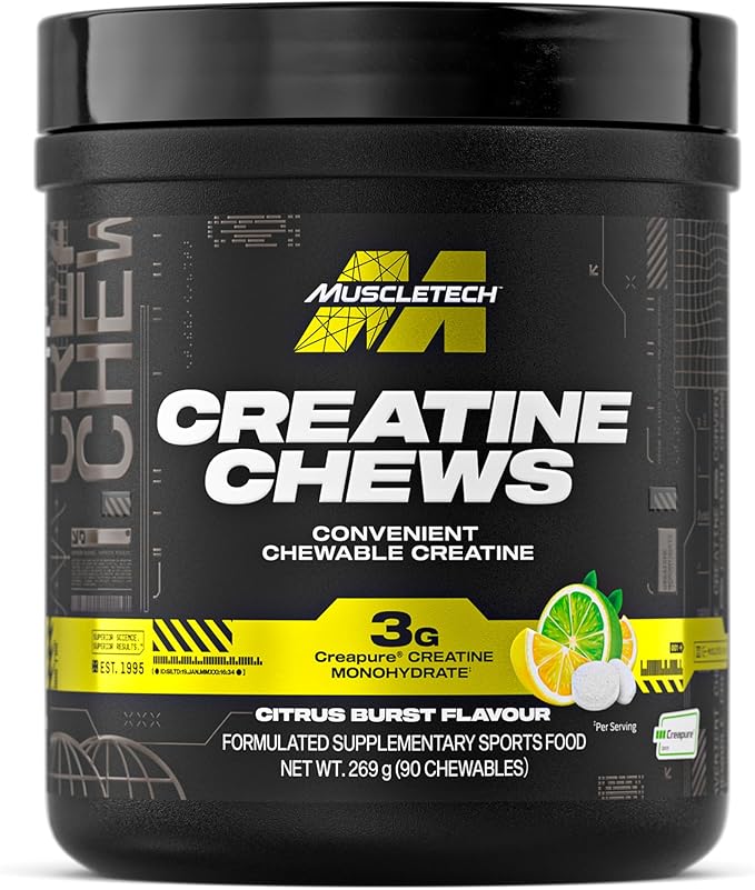 MuscleTech Creatine Chews – Citrus Burst, 90 Chewable Tablets | Creatine Supplement for Muscle Growth, Strength & Power | Easy-to-Use Chewable Format