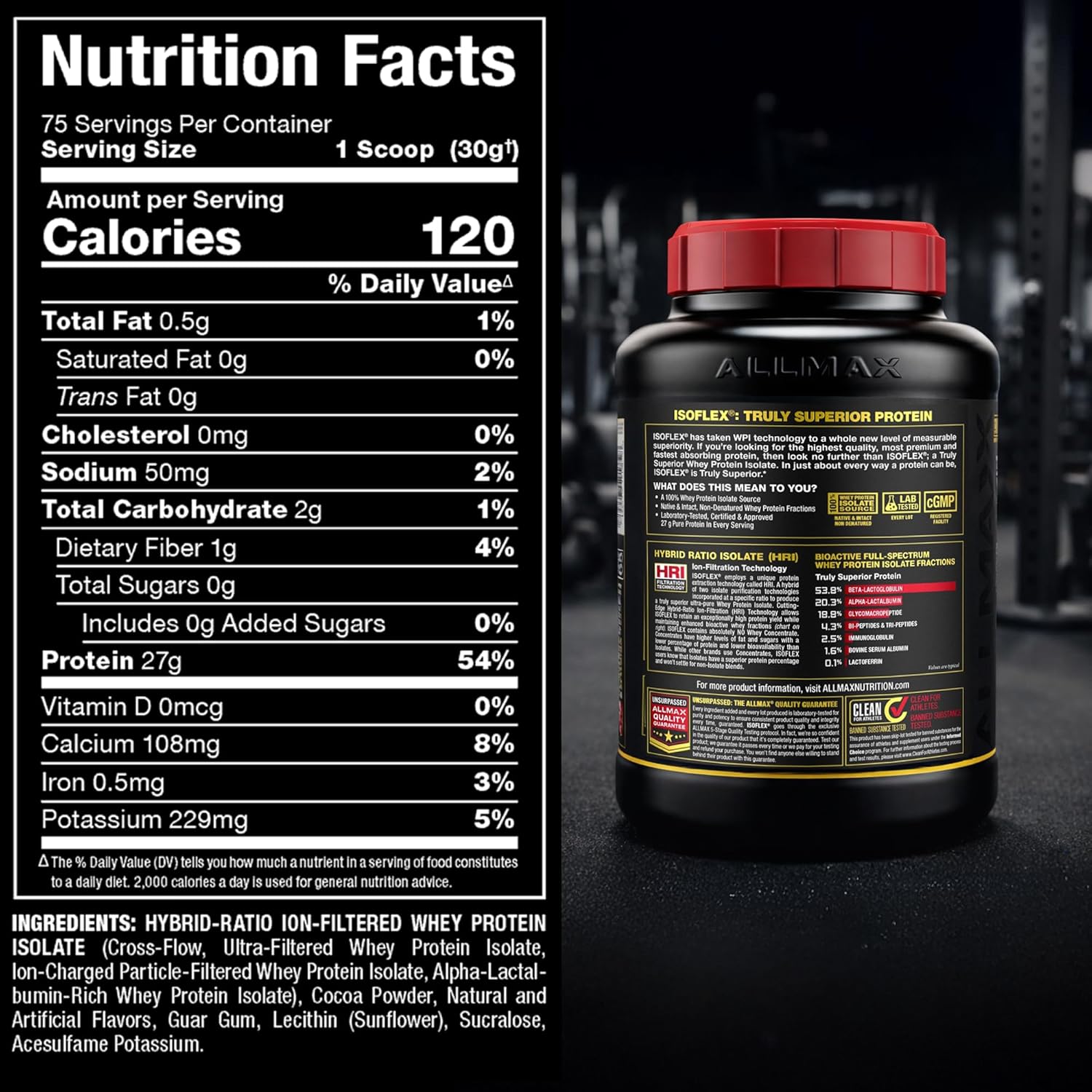 ALLMAX Nutrition Isoflex 100% Ultra-Pure Whey Protein Isolate, Chocolate, 5 lbs