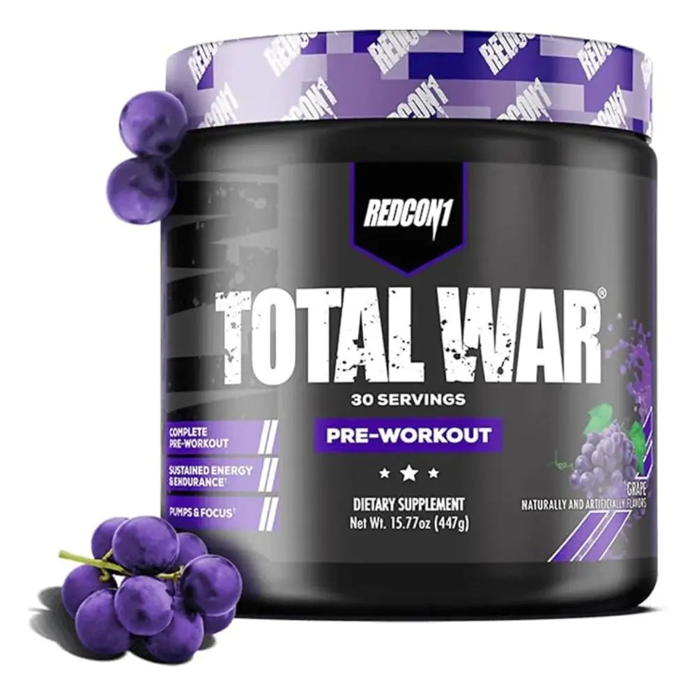 REDCON1 Total War Pre Workout Powder – Grape Flavor, 30 Servings, High-Stimulant Energy & Focus Formula