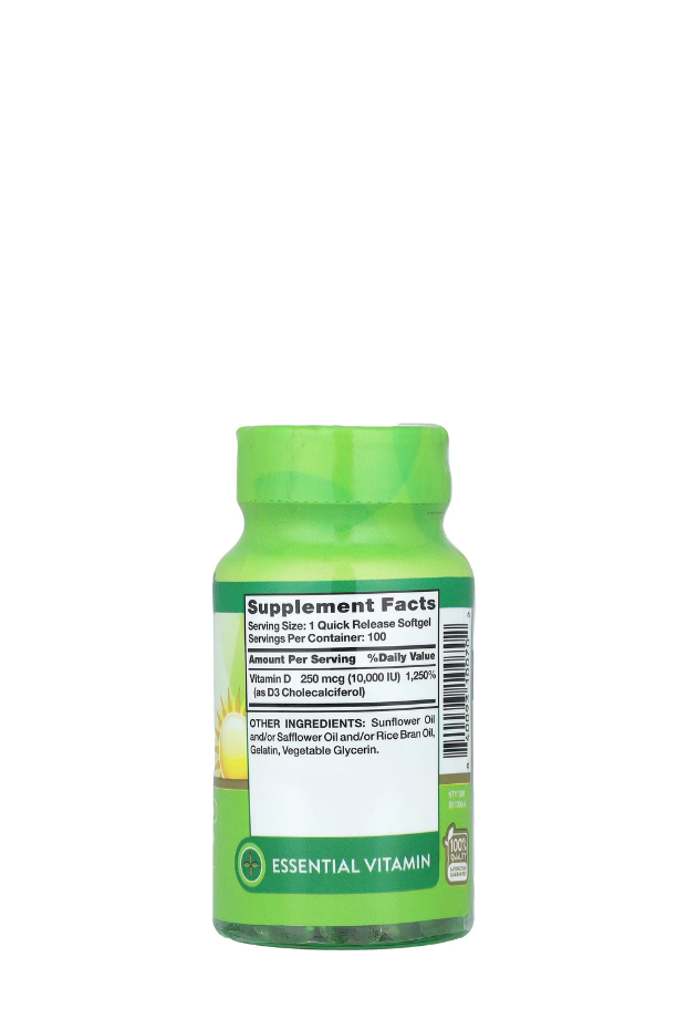 ناتشرز تروث، فيتامين د3، عالي الفعالية، 250 ميكروغرام (10000 وحدة دولية)، 100 كبسولة هلامية سريعة الذوبان 