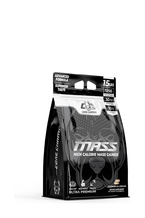 CORE CHAMPS MASS Gainer - 15 LBS Cookies & Cream | Whey Protein Blend for Bulking & Strength Building | 1250 Calories, 50g Protein, BCAA-Enriched Formula | 1250 Calories | 50 G Protein | 10 G BCAA