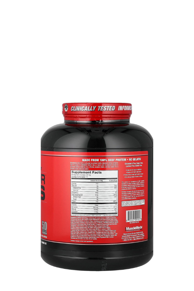 مكمل غذائي لزيادة الوزن من MuscleMeds Carnivor Mass بنكهة لحم البقر، بنكهة زبدة الفول السوداني والشوكولاتة، وزن 6 أرطال 