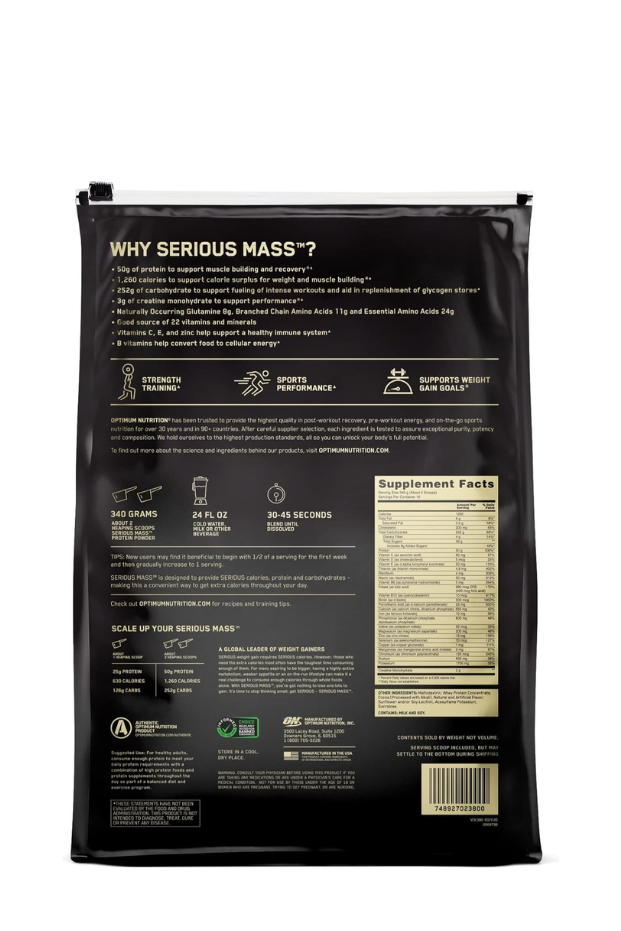 أوبتيموم نيوتريشن (ON) سيريس ماس: مسحوق غني بالبروتين لبناء العضلات وزيادة الوزن، 50 غرامًا من البروتين، داعم للمناعة - بنكهة الشوكولاتة، عبوة 5.44 كجم (12 رطلاً) (قد يختلف الوزن).