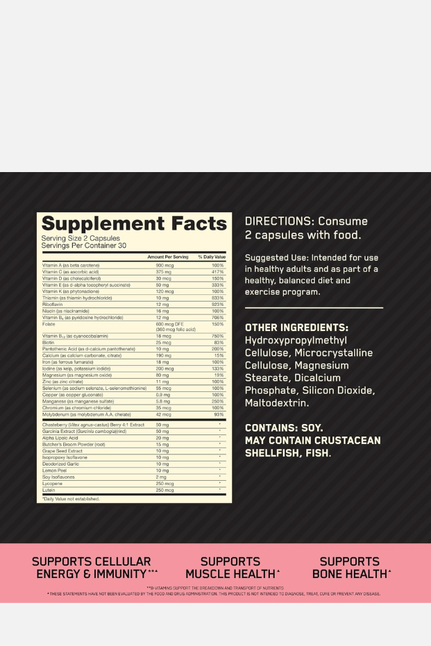 أوبتيموم نيوتريشن (ON) أوبتي-وومن، فيتامين سي، زنك، ودي لدعم المناعة، مكمل غذائي يومي متعدد الفيتامينات للنساء - 120 كبسولة 
