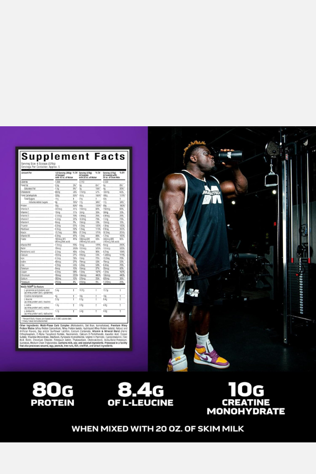 MuscleTech Mass Tech Extreme 2000 Ultimate، مكمل غذائي لبناء العضلات بنسبة 100%، بروتين مصل اللبن لزيادة الكتلة العضلية، يحتوي على 80 غرام من البروتين، 10 غرام من الكرياتين، و20 غرام من الفيتامينات والمعادن، للرجال والنساء، بنكهة الفانيليا، وزن 6.00 رطل. 