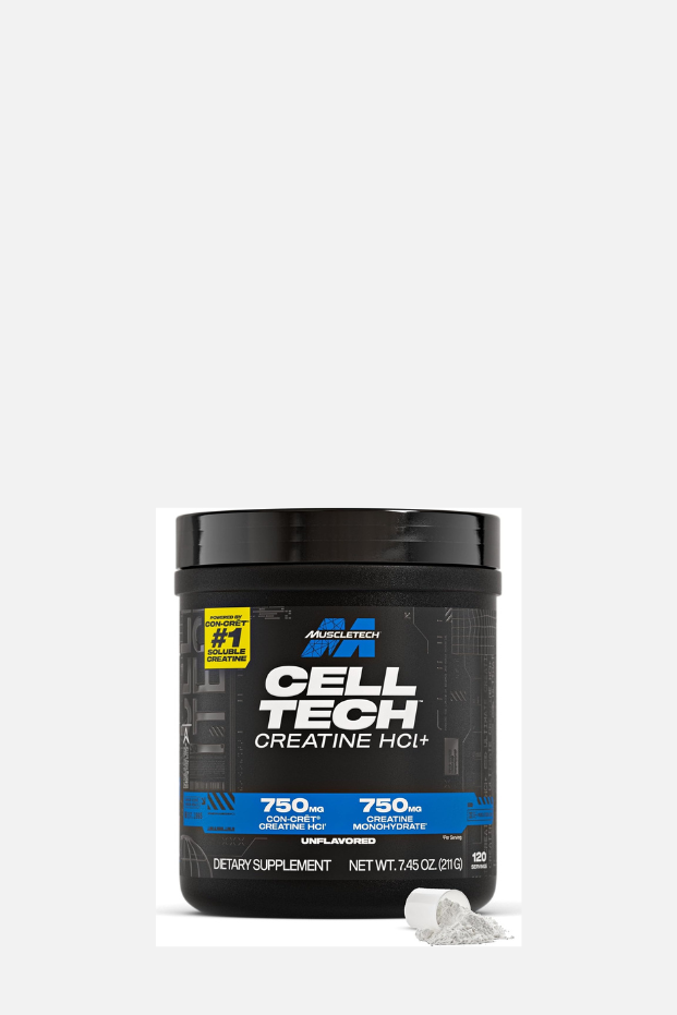 مكمل غذائي MuscleTech Cell-Tech Creactor يحتوي على كرياتين هيدروكلوريد وكرياتين حمضي حر لزيادة بناء العضلات وتعزيز القوة، بدون نكهة، 120 حصة 
