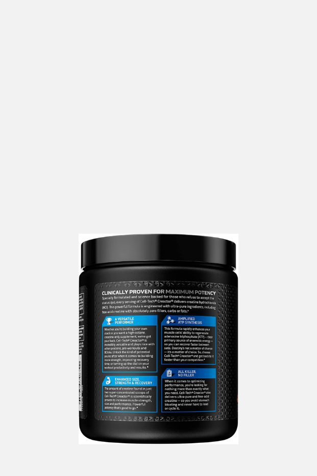 مكمل غذائي MuscleTech Cell-Tech Creactor يحتوي على كرياتين هيدروكلوريد وكرياتين حمضي حر لزيادة بناء العضلات وتعزيز القوة، بدون نكهة، 120 حصة 