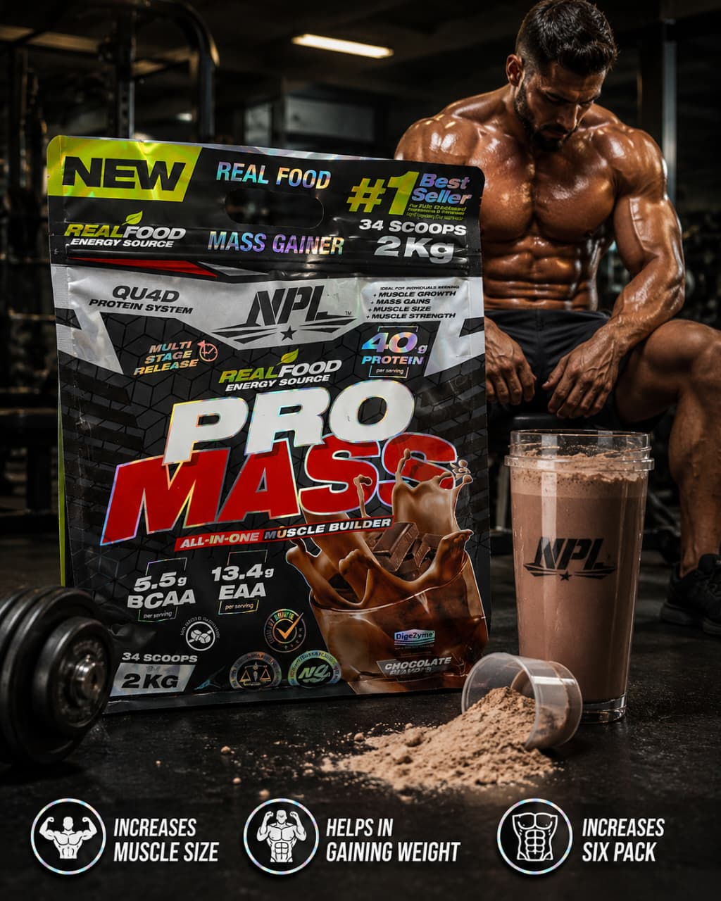NPL Nutrition Pro Mass – High Carbohydrate Mass Gainer | Multi-Stage Carb Release | Digestive Enzymes | Supports Strength & Size | Ideal for Hard Gainers