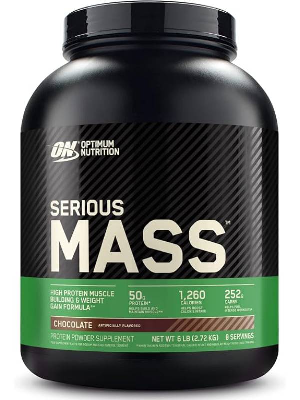 Optimum Nutrition (ON) Serious Mass: High Protein Muscle Building & Weight Gainer Protein Powder, 50 Grams of Protein, Vitamin C, Zinc And Vitamin D For Immune Support - Chocolate, 6 Lbs (2.72 KG)