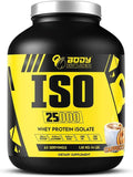 Body Builder ISO 25000 Isolate Whey Protein Powder (4LB) - 88% OF PROTEIN - Zero Sugar, Carb & Fat - With 18% BCAAs & 14% Glutamine - (Cappuccino, 4 LB)