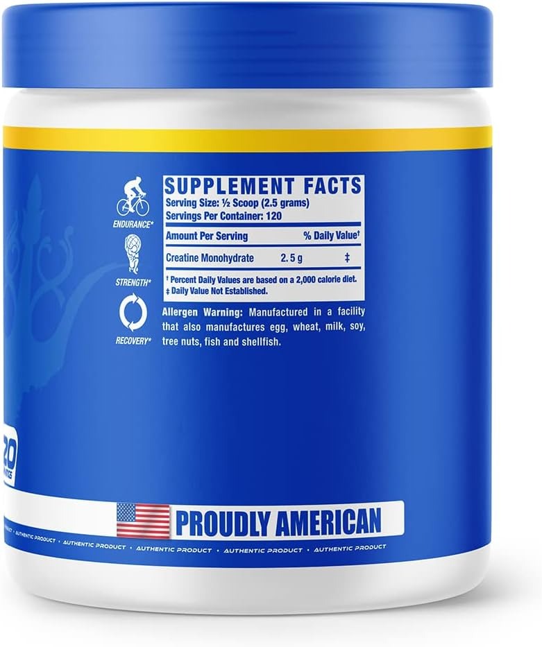 Ronnie Coleman Signature Series Creatine-XS, Creatine Monohydrate Powder, Post Workout Recovery for Muscle Building and Strength, Energy Support, Mass Gainer, Unflavored, 120 Servings