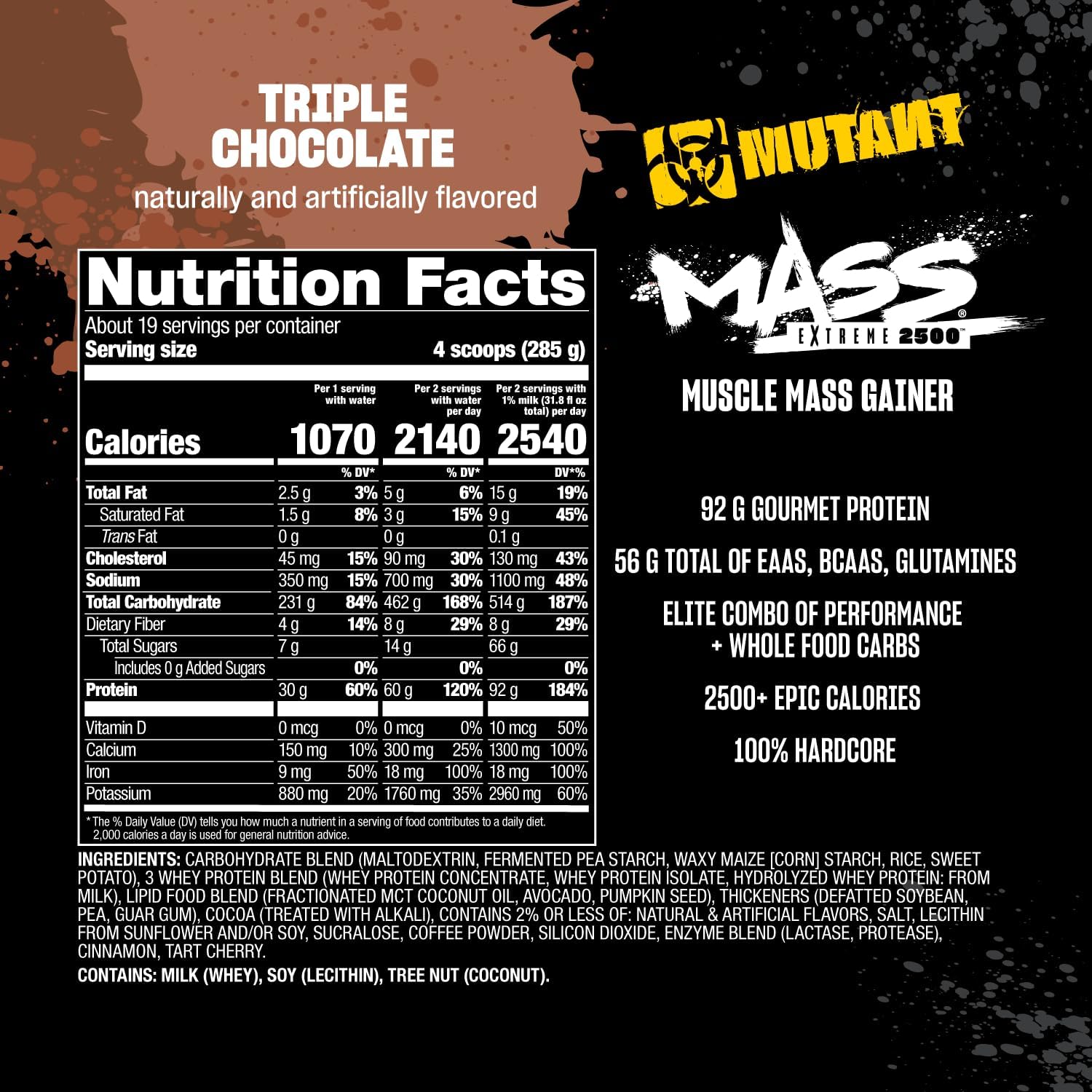 Mutant Mass Xtreme 2500 Muscle Mass Gainer 12lbs Triple Chocolate
