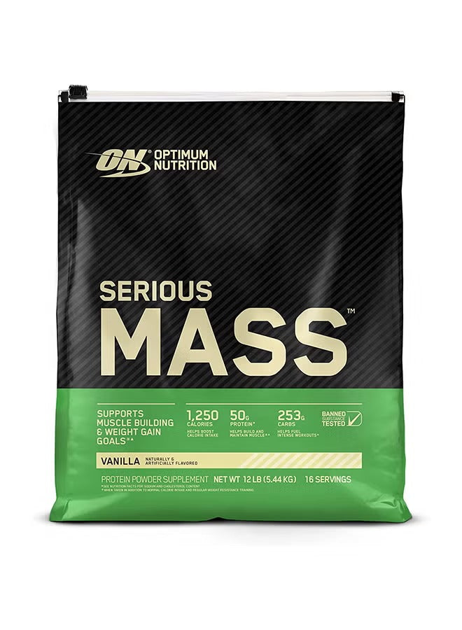 Serious Mass: High Protein Muscle Building & Weight Gainer Protein Powder, 50 Grams Of Protein, Vitamin C, Zinc - Vanilla, 12 Lbs (5.44 KG)