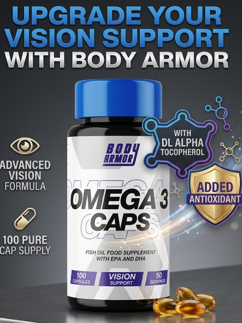 Body Armor Omega 3 Capsules – 100 Capsules (50 Servings) | Fish Oil Supplement | With DL Alpha Tocopherol Antioxidant | Easy-to-Swallow Softgels