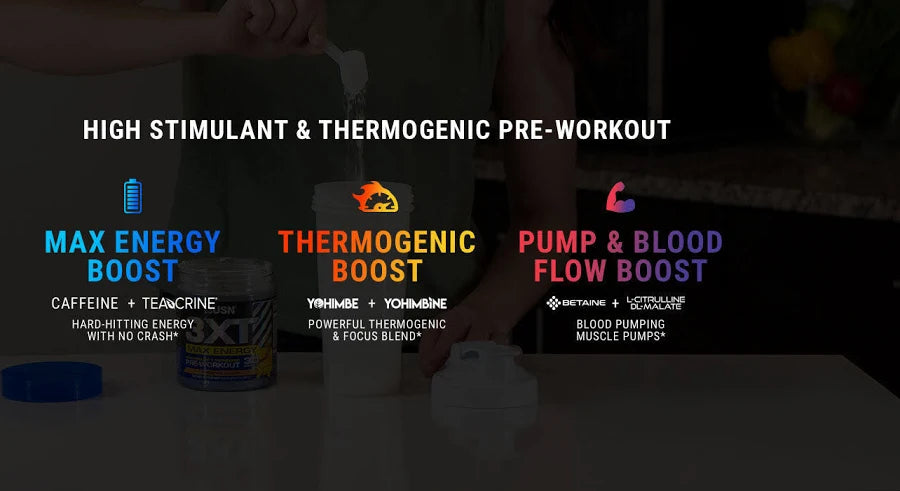 3XT Max Energy High Stimulant Thermogenic Pre-Workout Powder – Blue Raspberry Flavour | 400mg Caffeine, TeaCrine® & Yohimbe | Energy, Focus, Strength & Endurance Support | 30 Servings | 180g