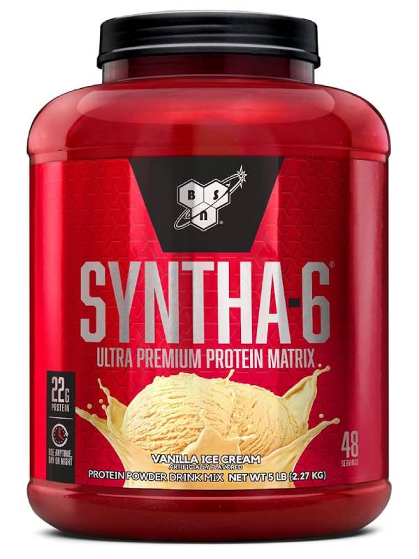 BSN Syntha-6 Ultra Premium Protein Matrix, Whey Protein Powder, Micellar Casein, Milk Protein Isolate Powder - Vanilla Milkshake, 5 lbs, 48 Servings (2.27 KG)